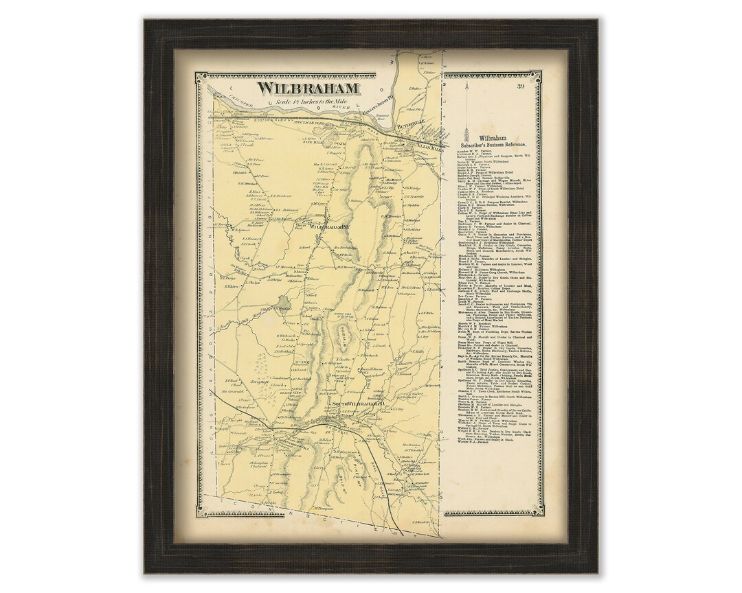 Town of WILBRAHAM Massachusetts 1870 Map Etsy