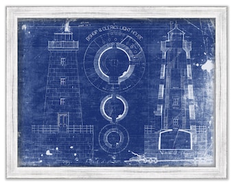 BISHOP and CLERKS LIGHTHOUSE, Barnstable, Massachusetts  - Blueprint Plan of the Lighthouse in 1854