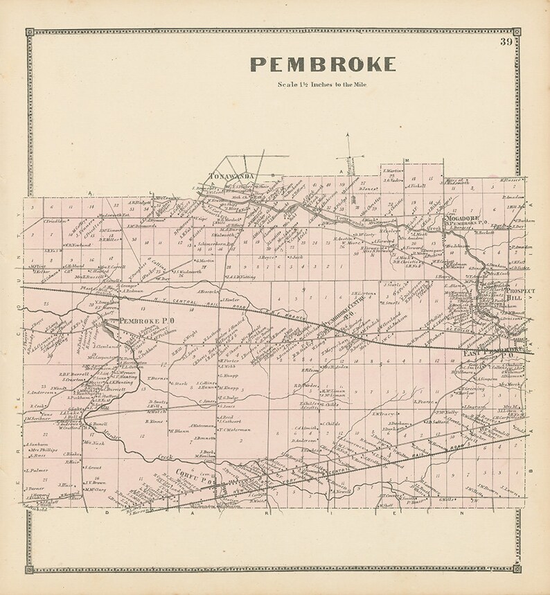 Town of PEMBROKE Genesee County New York 1866 Map Etsy
