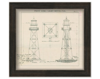 POINT LOMA LIGHTHOUSE, California  - Drawing and Plan of the Lighthouse as it was in 1890.