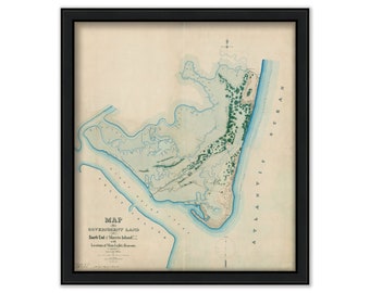 MORRIS ISLAND LIGHTHOUSE, Charleston Harbor, South Carolina 1876 Colored Nautical Chart showing location of the Lighthouse