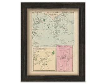 Setauket and East Setauket Villages, Brookhaven, New York 1873 Map, Replica and GENUINE ORIGINAL