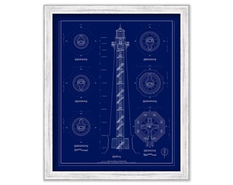 CAPE HATTERAS LIGHTHOUSE, Outer Banks, North Carolina  -  Blueprint Drawing and Plan of the Lighthouse as it was in 1868.