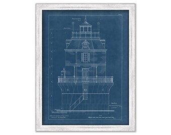 BALTIMORE HARBOR LIGHTHOUSE, Baltimore, Maryland  - Blueprint Drawing and Plan of the Lighthouse as it was in 1906.