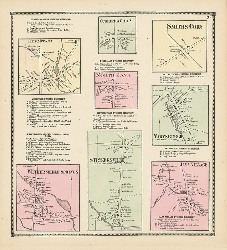Villages of JAVA Wyoming County New York 1866 Map Etsy