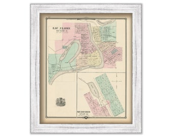 EAU CLAIRE and MEDFORD, Wisconsin 1878 Map, Replica or Genuine Original