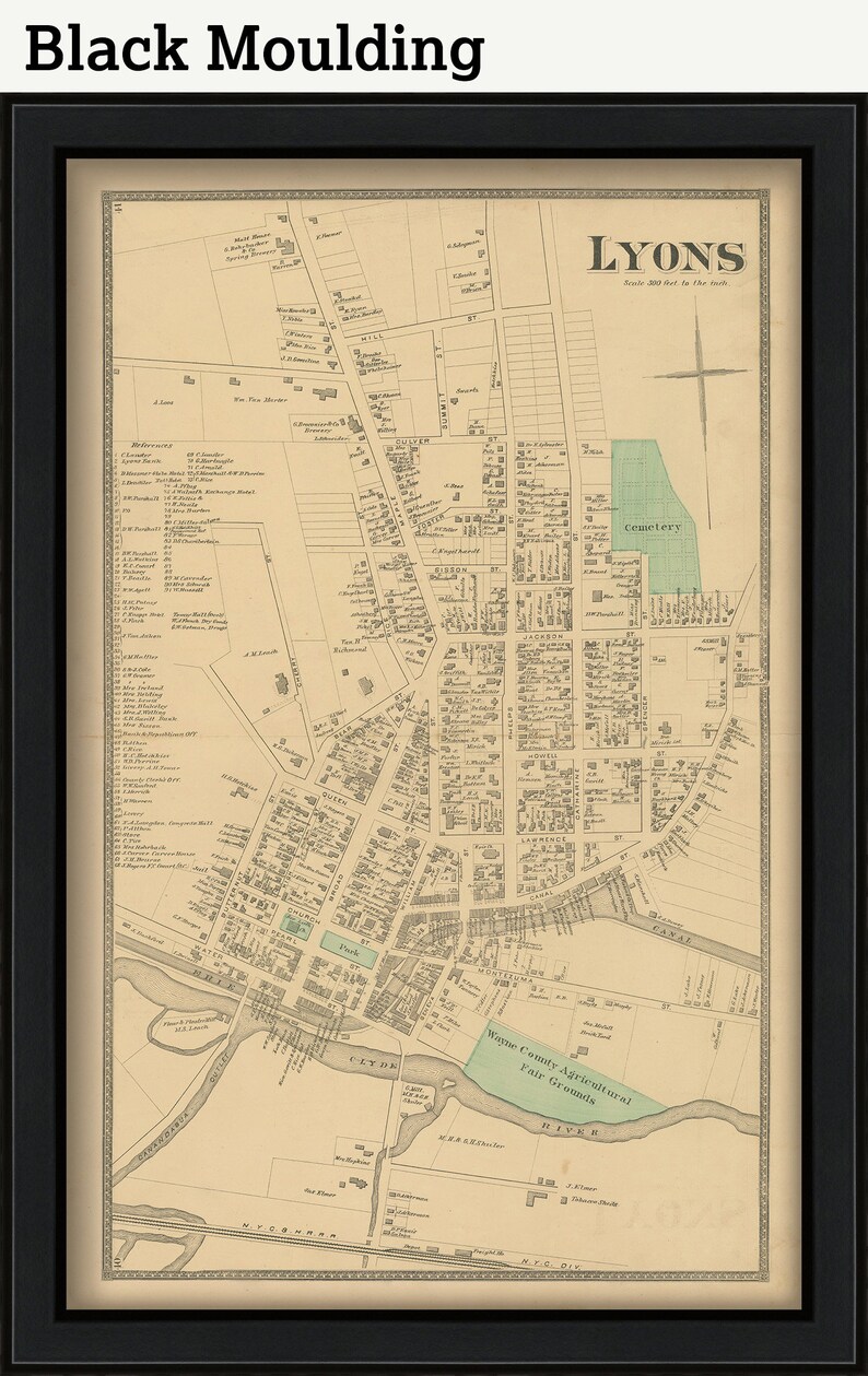 Village of LYONS, New York 1874 Map, Replica and GENUINE ORIGINAL image 7