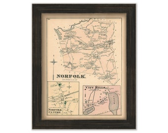 Town of NORFOLK, Massachusetts 1876 Map - Replica or GENUINE ORIGINAL