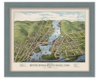 Mystic Connecticut, Bird's Eye View Map - 1879