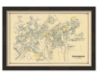 Village of MARLBOROUGH, Massachusetts 1875 Map - Replica or Genuine ORIGINAL