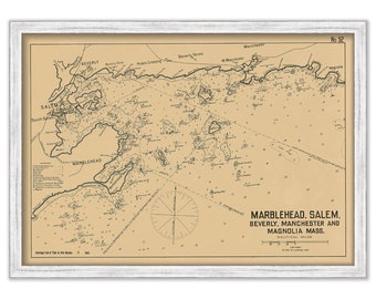 Salem, Marblehead and Beverly Harbors, Massachusetts 1909 - Nautical Chart by Geo. Eldridge Colored Version