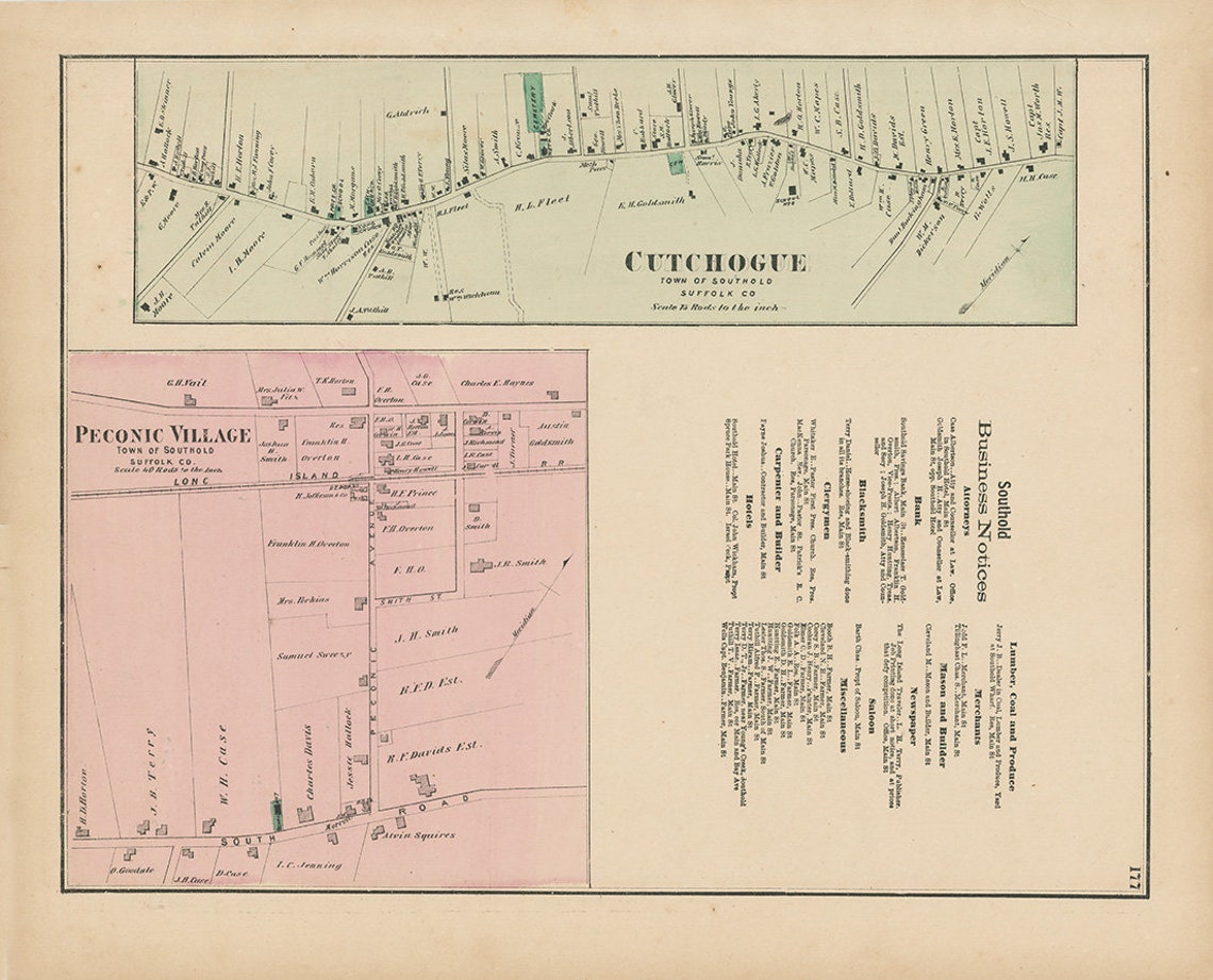 Cutchogue and Peconic Villages Southold New York 1873 Map Etsy