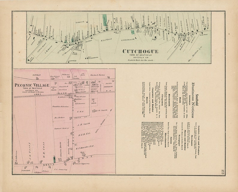 Cutchogue and Peconic Villages Southold New York 1873 Map Etsy