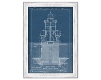 WEST BANK LIGHTHOUSE, Staten Island, New York  -  Blueprint Drawing and Plan of the Lighthouse as it was in 1899.