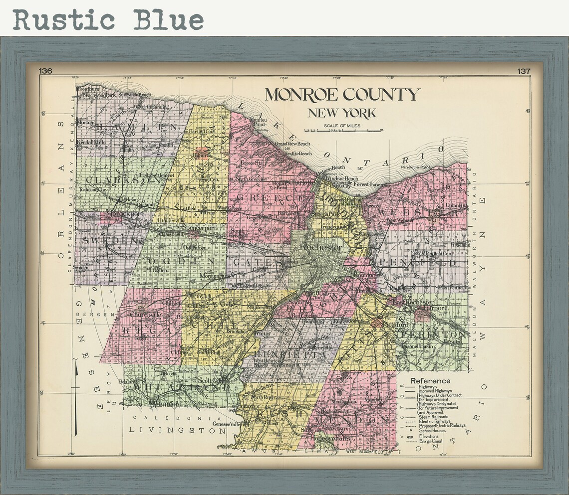 MONROE County New York 1912 Map Replica or GENUINE ORIGINAL Etsy