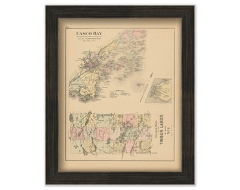 Casco Bay, Maine 1890 Map, Replica or GENUINE ORIGINAL