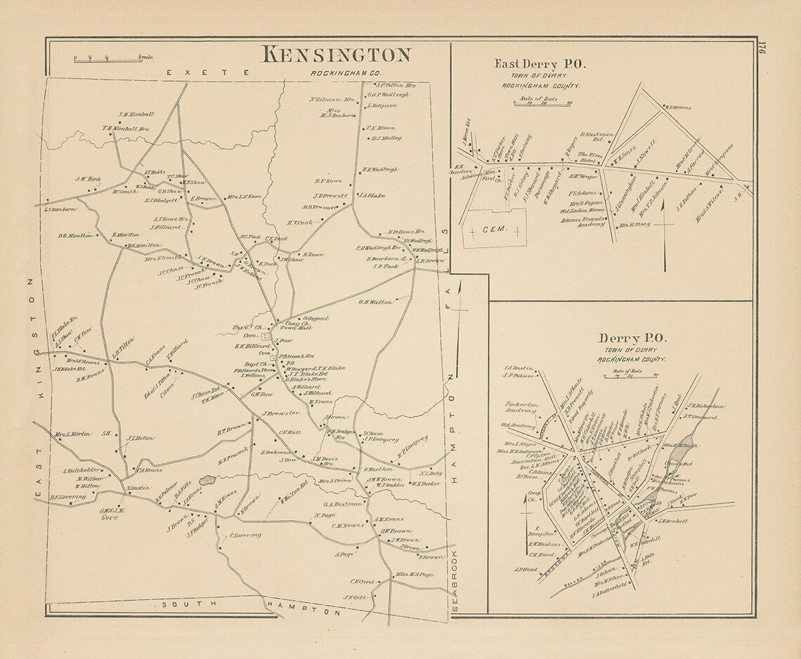 KENSINGTON New Hampshire 1892 Map Replica or GENUINE Etsy