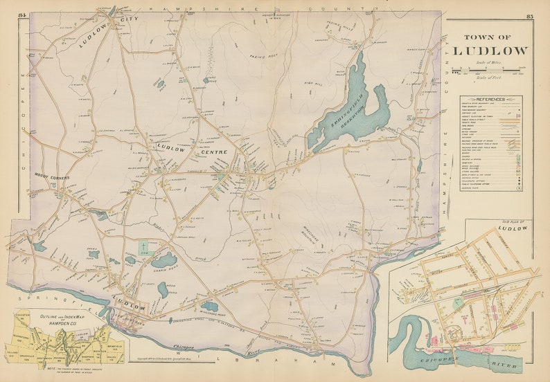 LUDLOW Massachusetts 1894 Map Replica or Genuine ORIGINAL Etsy