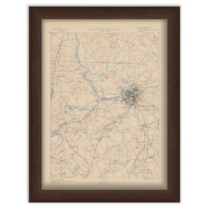 Lowell, Westford, Dracut and Carlisle, Massachusetts 1890 - Topographic Map - Replica and Genuine Original