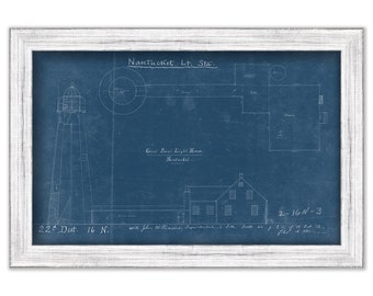 GREAT POINT LIGHTHOUSE, Nantucket, Massachusetts  -  Blueprint Drawing and Plan of the Lighthouse Circa 1800s.