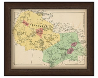 HOLLISTON and HOPKINTON, Massachusetts 1889 Map - Replica or Genuine ORIGINAL