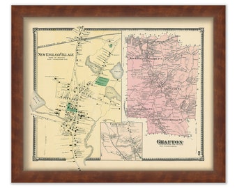 Town of GRAFTON, Massachusetts 1870 Maps