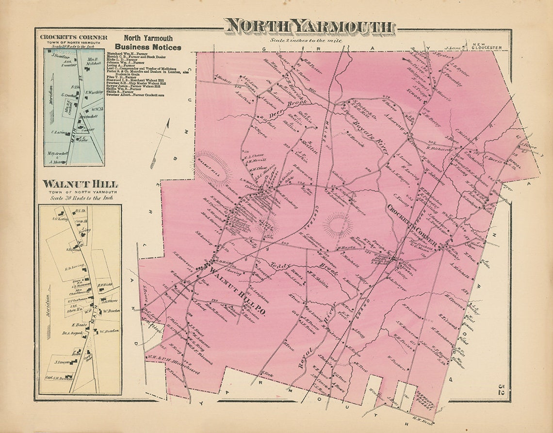 NORTH YARMOUTH Maine 1871 Map Replica or Genuine ORIGINAL Etsy