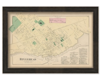 Riverhead Village, New York 1873 Map, Replica and GENUINE ORIGINAL