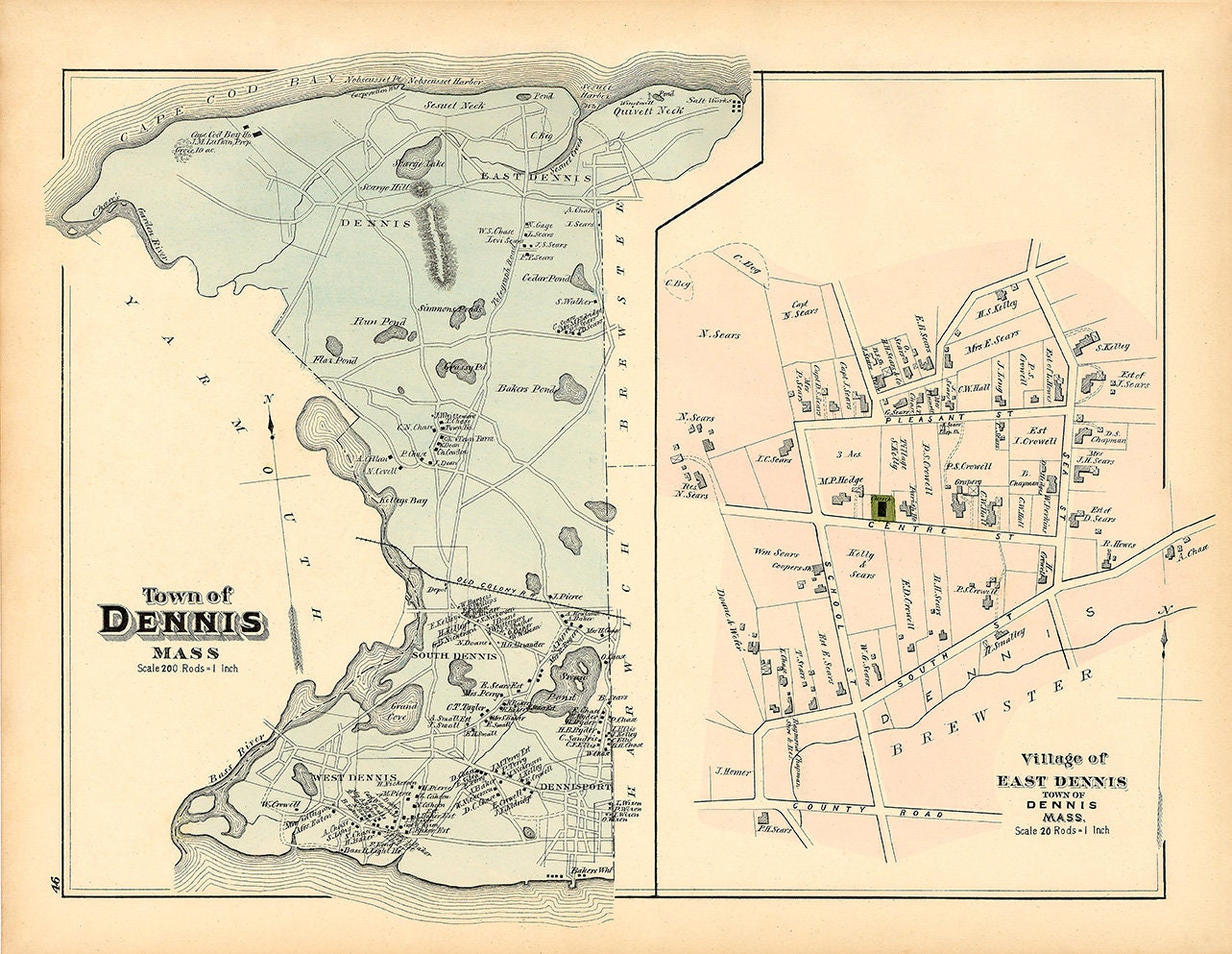 Town of Dennis and Village of East Dennis Massachusetts 1880 Etsy
