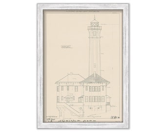 ALCATRAZ ISLAND LIGHTHOUSE, California  - Drawing and Plan of the Lighthouse as it was in 1909.