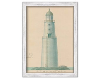 MINOT LEDGE LIGHTHOUSE- Proposed- Not Built- Cohasset/Scituate, Massachusetts  - Drawing and Plan Circa 1850s