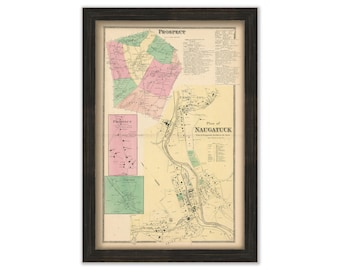 PROSPECT and NAUGTUCK, Connecticut, 1868 Map, Replica or Genuine Original