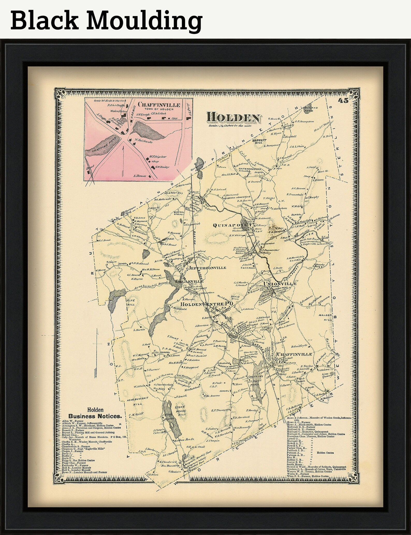 Town of HOLDEN Massachusetts 1870 Map - Etsy