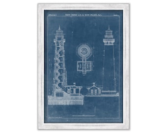 SAND ISLAND LIGHTHOUSE, Alabama  - Blueprint Drawing and Plan of the Lighthouse as it was in 1871.