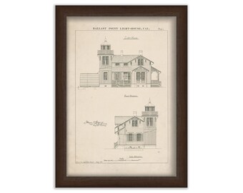 BALLAST POINT LIGHTHOUSE, California  - Drawing and Plan of the Lighthouse as it was in 1889.