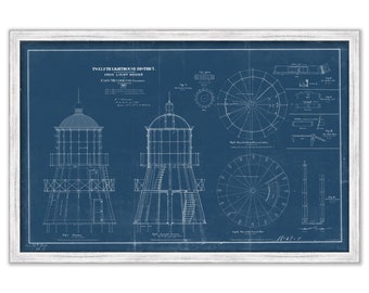 CAPE MENDOCINO LIGHTHOUSE, California  - Blueprint Drawing and Plan of the Lighthouse as it was in 1867.