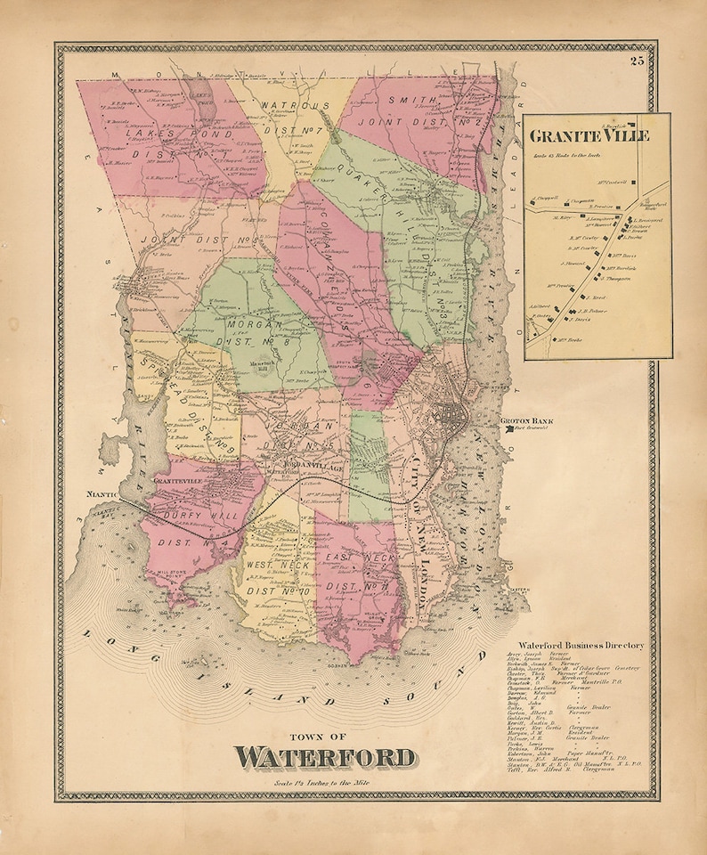 WATERFORD Connecticut 1868 Map Etsy