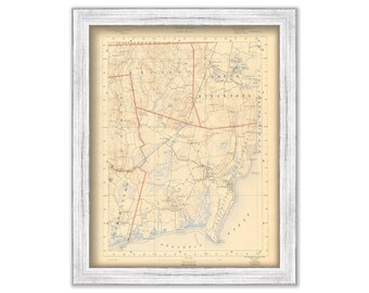 South Kingston, North Kingston, Narragansett, Exeter and Charlestown, Rhode Island 1891 Topographic Map - Replica or Genuine Original