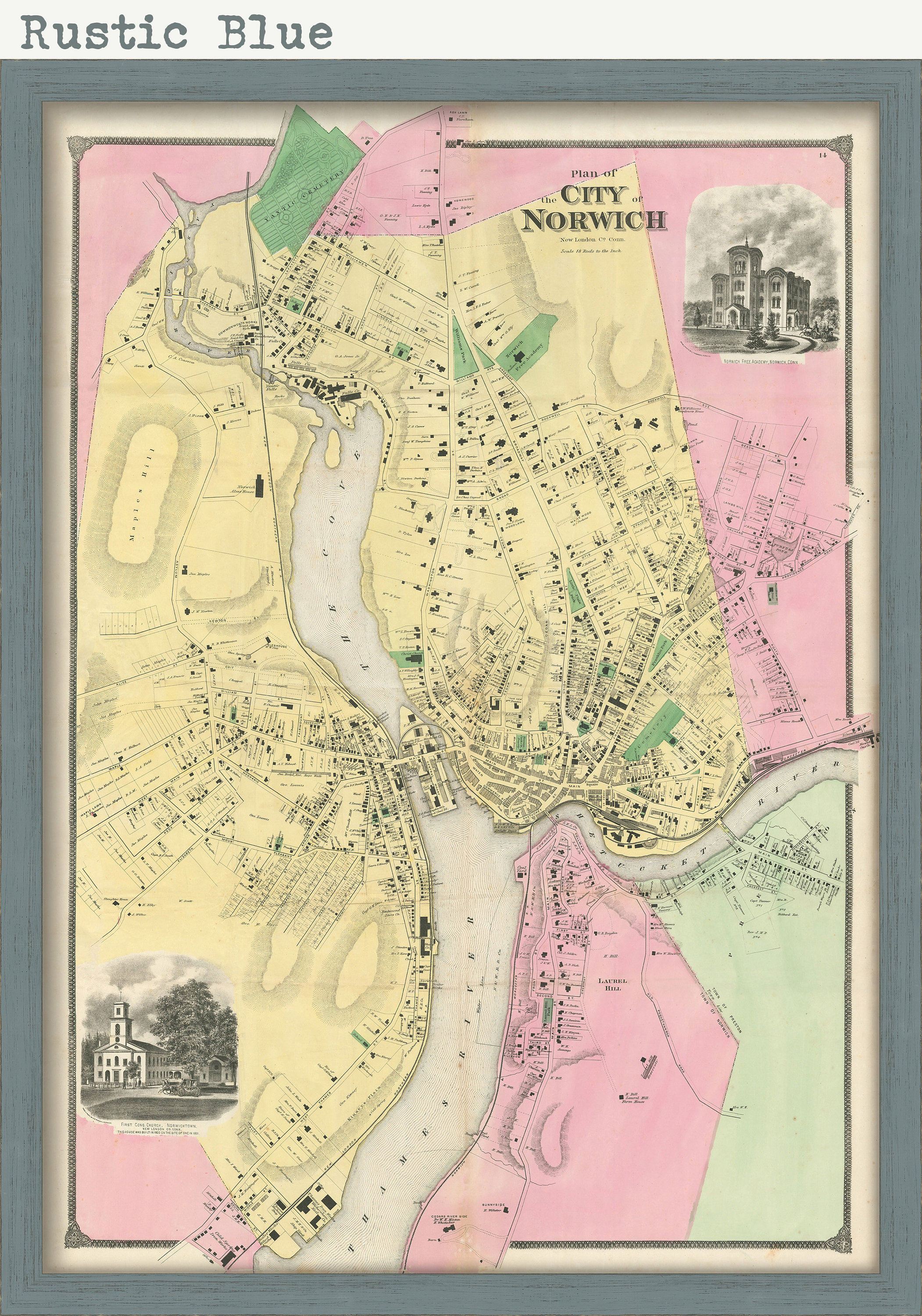 City of NORWICH, Connecticut, 1868 Map