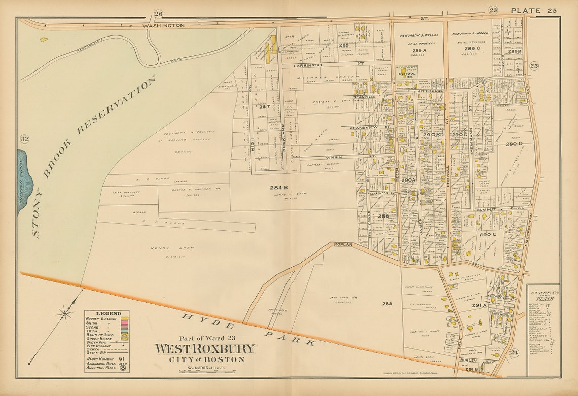 WEST ROXBURY Massachusetts 1899 map Plate 25 Replica or Etsy