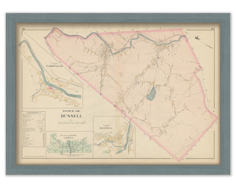 Town of RUSSELL Massachusetts 1894 Map Replica or Genuine Etsy