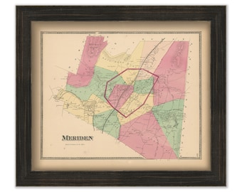 MERIDEN, Connecticut, 1868 Map, Replica or Genuine Original
