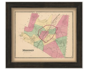 MERIDEN, Connecticut, 1868 Map, Replica or Genuine Original