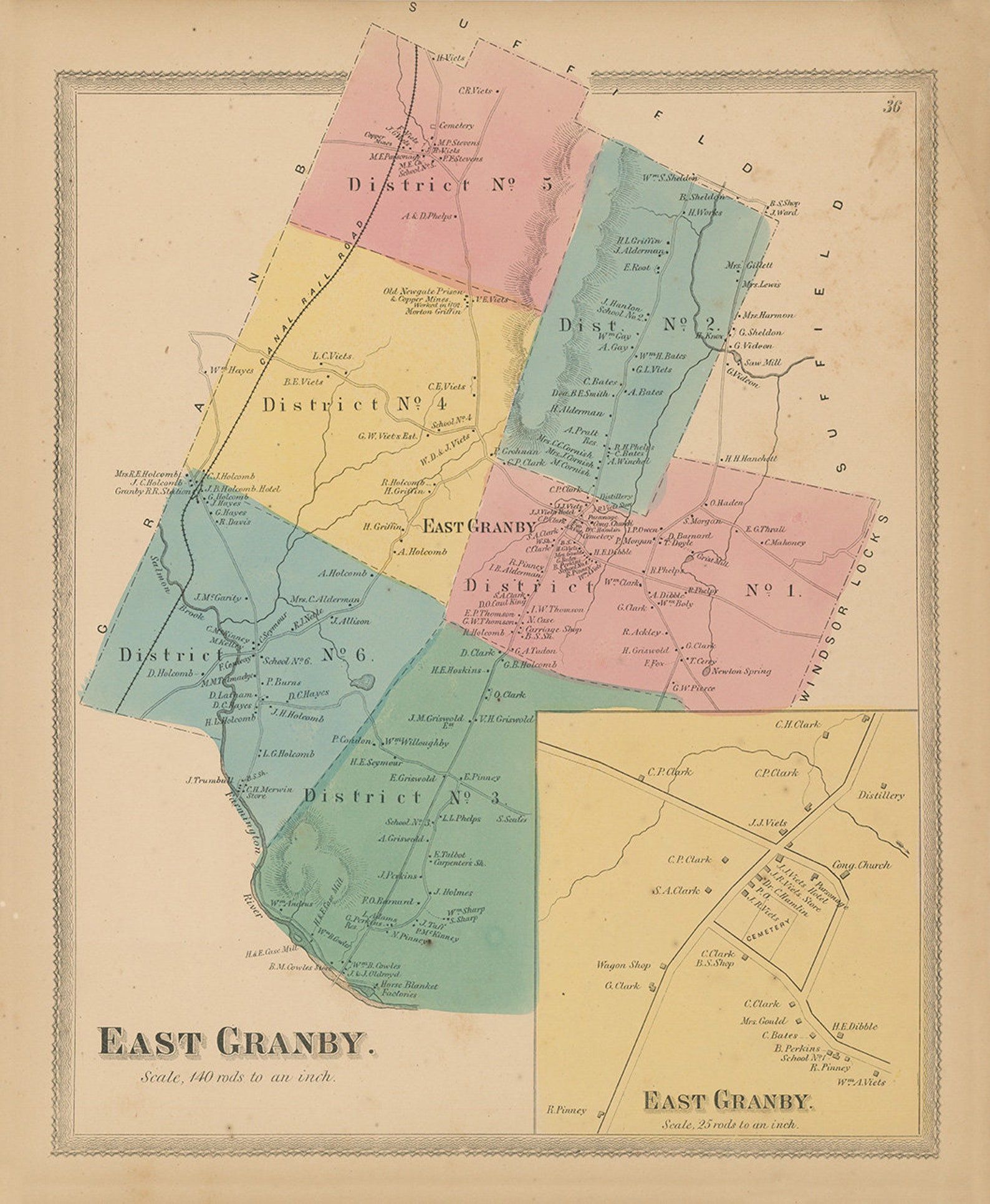East Granby Connecticut 1869 Map Replica or GENUINE Etsy