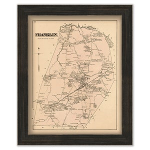 Town of FRANKLIN, Massachusetts 1876 Map - Replica or GENUINE ORIGINAL
