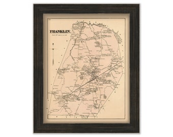 Town of FRANKLIN, Massachusetts 1876 Map - Replica or GENUINE ORIGINAL