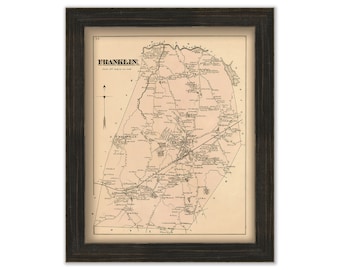 Town of FRANKLIN, Massachusetts 1876 Map - Replica or GENUINE ORIGINAL
