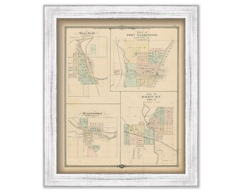 Hartford, West Bend, Hodicon and Port Washington, Wisconsin 1878 Map, Replica or Genuine Original