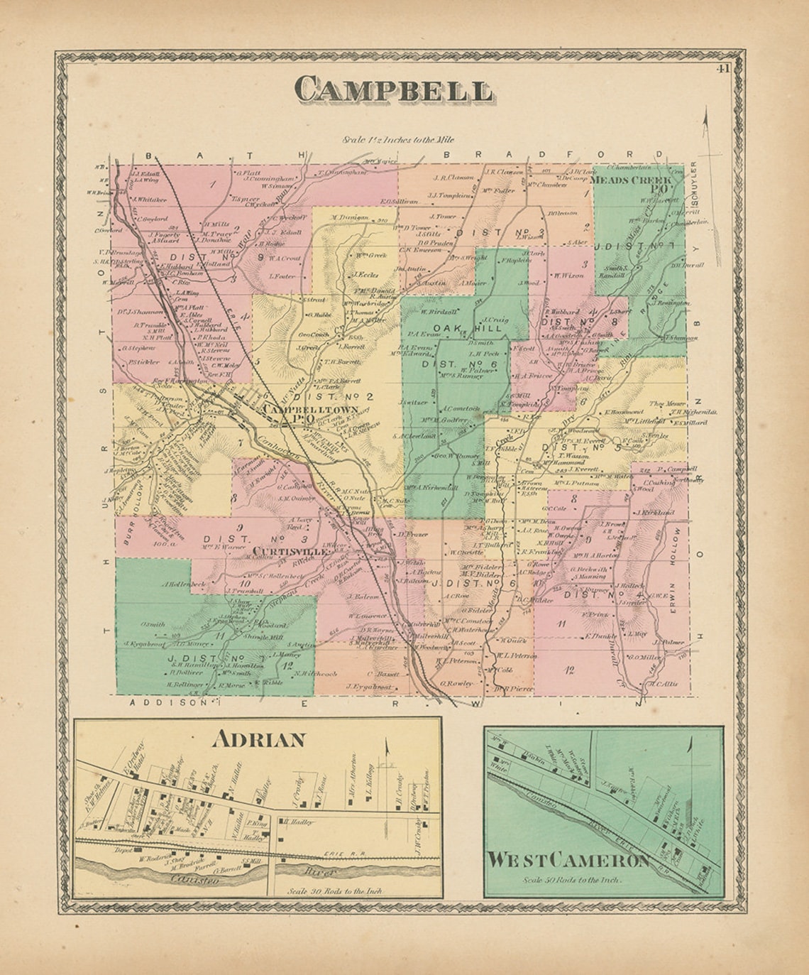 CAMPBELL New York 1873 Map Replica or Genuine ORIGINAL Etsy
