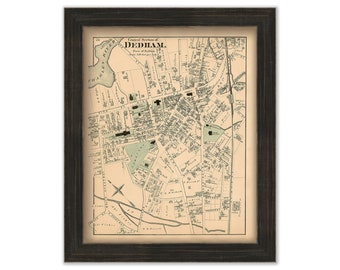 DEDHAM Center, Massachusetts 1876 Map - Replica or GENUINE ORIGINAL